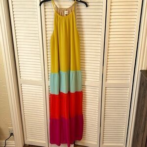 NWOT multi colored flowy halter dress size medium